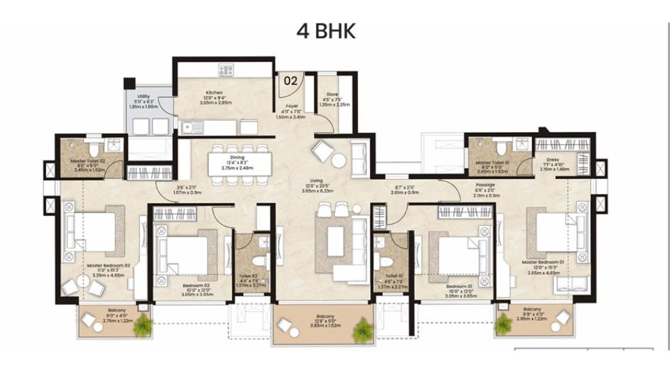 Mahindra- Citadel-fllor-Plan-4BHK-1665-sqft
